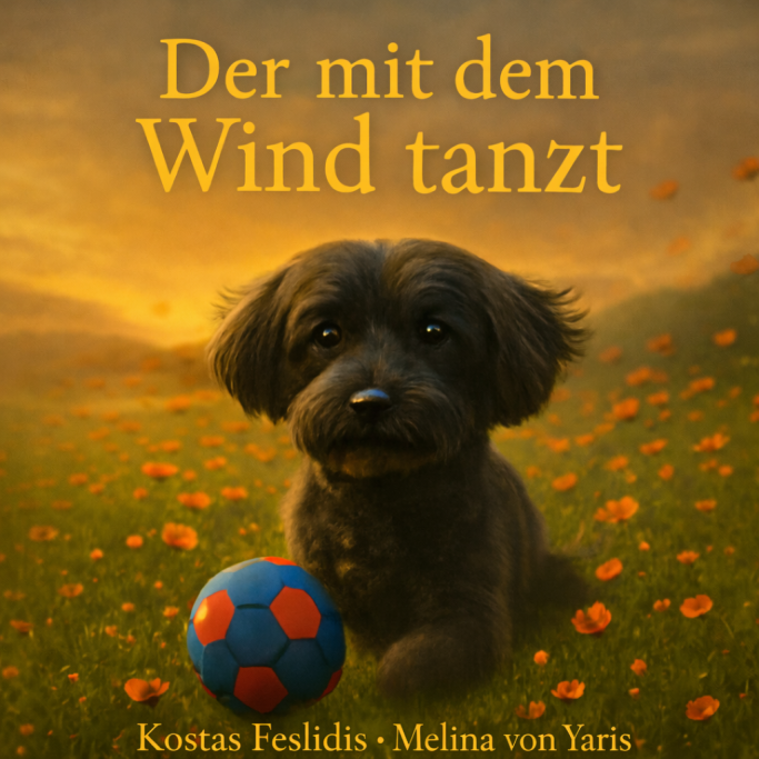 3. Der mit dem Wind tanzt Kleiner Hund mit einem Fußball in einer blühenden Wiese.