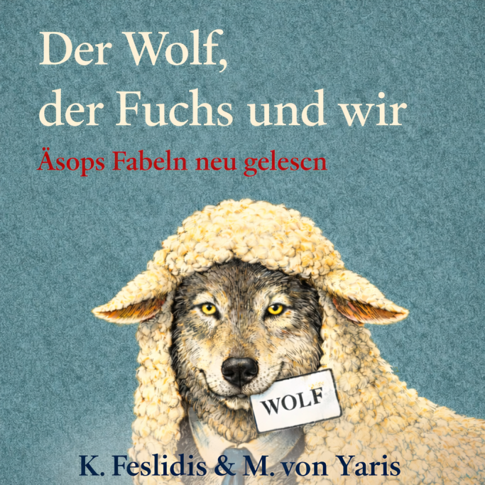 4. Der Wolf, der Fuchs und wir Buchcover mit einem Wolf und einem Schaf, Titel: "Der Wolf, der Fuchs und wir".